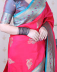 Pink Soft Silk Banarasi Zari Woven Peacock Butta Saree