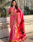 Baby Pink Zari Woven Paithani Silk Saree with Vitthal Rukmini Pallu