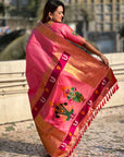 Baby Pink Zari Woven Paithani Silk Saree with Vitthal Rukmini Pallu