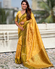 Dusty Yellow Soft Silk Zari Woven Zig Zag Pattern Saree