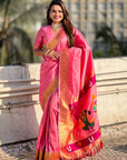 Baby Pink Zari Woven Paithani Silk Saree with Vitthal Rukmini Pallu