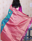 Peacock Blue Soft Silk Banarasi Zari Woven Peacock Butta Saree