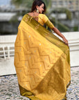 Dusty Yellow Soft Silk Zari Woven Zig Zag Pattern Saree