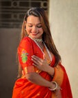 Orange Zari Woven Paithani Silk Saree with Vitthal Rukmini Pallu
