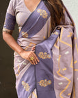 Dusty Lavender Soft Silk Zari Woven Zig Zag Pattern Saree