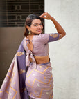 Dusty Lavender Soft Silk Zari Woven Zig Zag Pattern Saree