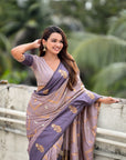 Dusty Lavender Soft Silk Zari Woven Zig Zag Pattern Saree