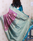 Coral Pink Soft Silk Banarasi Zari Woven Peacock Butta Saree