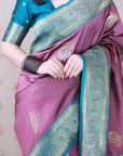 Coral Pink Soft Silk Banarasi Zari Woven Peacock Butta Saree