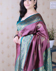 Coral Pink Soft Silk Banarasi Zari Woven Peacock Butta Saree