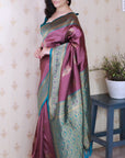 Coral Pink Soft Silk Banarasi Zari Woven Peacock Butta Saree