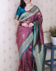 Coral Pink Soft Silk Banarasi Zari Woven Peacock Butta Saree
