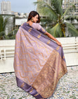 Dusty Lavender Soft Silk Zari Woven Zig Zag Pattern Saree