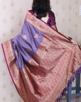 Lavender Soft Silk Banarasi Zari Woven Peacock Butta Saree