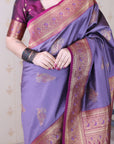 Lavender Soft Silk Banarasi Zari Woven Peacock Butta Saree
