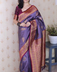 Lavender Soft Silk Banarasi Zari Woven Peacock Butta Saree