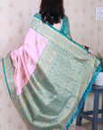 Light Pink Soft Silk Banarasi Zari Woven Peacock Butta Saree