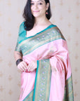 Light Pink Soft Silk Banarasi Zari Woven Peacock Butta Saree