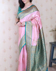 Light Pink Soft Silk Banarasi Zari Woven Peacock Butta Saree