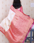 Cream Soft Silk Banarasi Zari Woven Peacock Butta Saree