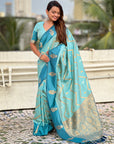 Dusty Sky Blue Soft Silk Zari Woven Zig Zag Pattern Saree