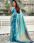 Dusty Sky Blue Soft Silk Zari Woven Zig Zag Pattern Saree