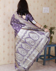Lavender Banarasi Silver Zari Woven Soft Silk Saree