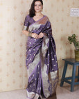Lavender Banarasi Silver Zari Woven Soft Silk Saree