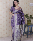 Lavender Banarasi Silver Zari Woven Soft Silk Saree