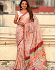 Coffee Katki Silk Floral Printed Saree with PIping Border