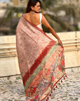Coffee Katki Silk Floral Printed Saree with PIping Border