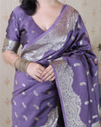 Lavender Banarasi Silver Zari Woven Soft Silk Saree