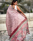 Baby Pink Katki Silk Floral Printed Saree with PIping Border