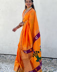 Gold Zari Woven Paithani Silk Saree with Vitthal Rukmini Pallu