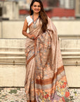 Brown Katki Silk Floral Printed Saree with PIping Border