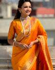 Gold Zari Woven Paithani Silk Saree with Vitthal Rukmini Pallu