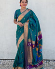 Peacock Blue Zari Woven Paithani Silk Saree with Vitthal Rukmini Pallu