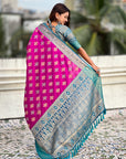 Magenta Soft Ikkat Patola Zari Woven Silk Saree