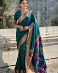 Peacock Blue Zari Woven Paithani Silk Saree with Vitthal Rukmini Pallu