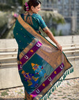 Peacock Blue Zari Woven Paithani Silk Saree with Vitthal Rukmini Pallu