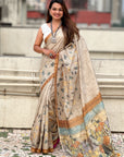Gold Katki Silk Floral Printed Saree with PIping Border
