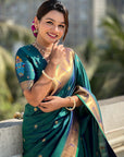 Peacock Blue Zari Woven Paithani Silk Saree with Vitthal Rukmini Pallu