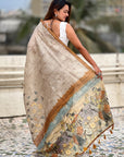 Gold Katki Silk Floral Printed Saree with PIping Border