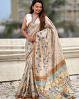 Gold Katki Silk Floral Printed Saree with PIping Border
