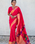 Pink Zari Woven Paithani Silk Saree with Vitthal Rukmini Pallu