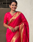 Pink Zari Woven Paithani Silk Saree with Vitthal Rukmini Pallu