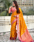 Mustard Yellow Soft Ikkat Patola Zari Woven Silk Saree