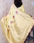 Light Yellow Soft Silk Zari Woven Cow and Tree Pattern Saree