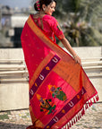 Pink Zari Woven Paithani Silk Saree with Vitthal Rukmini Pallu