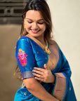Blue Zari Woven Paithani Silk Saree with Vitthal Rukmini Pallu